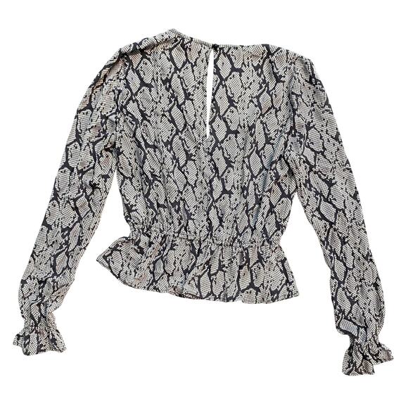 Guess : Snake Print Long Sleeve Peplum Ruffle Blouse Top Stretch : S - Picture 5 of 7